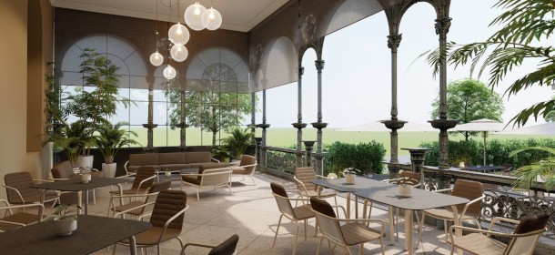 Elegantes Café "Esplanade" im historischen Teil des Spa Hotels 